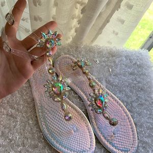 Jewel Rhinstone Clear Silver Sandals